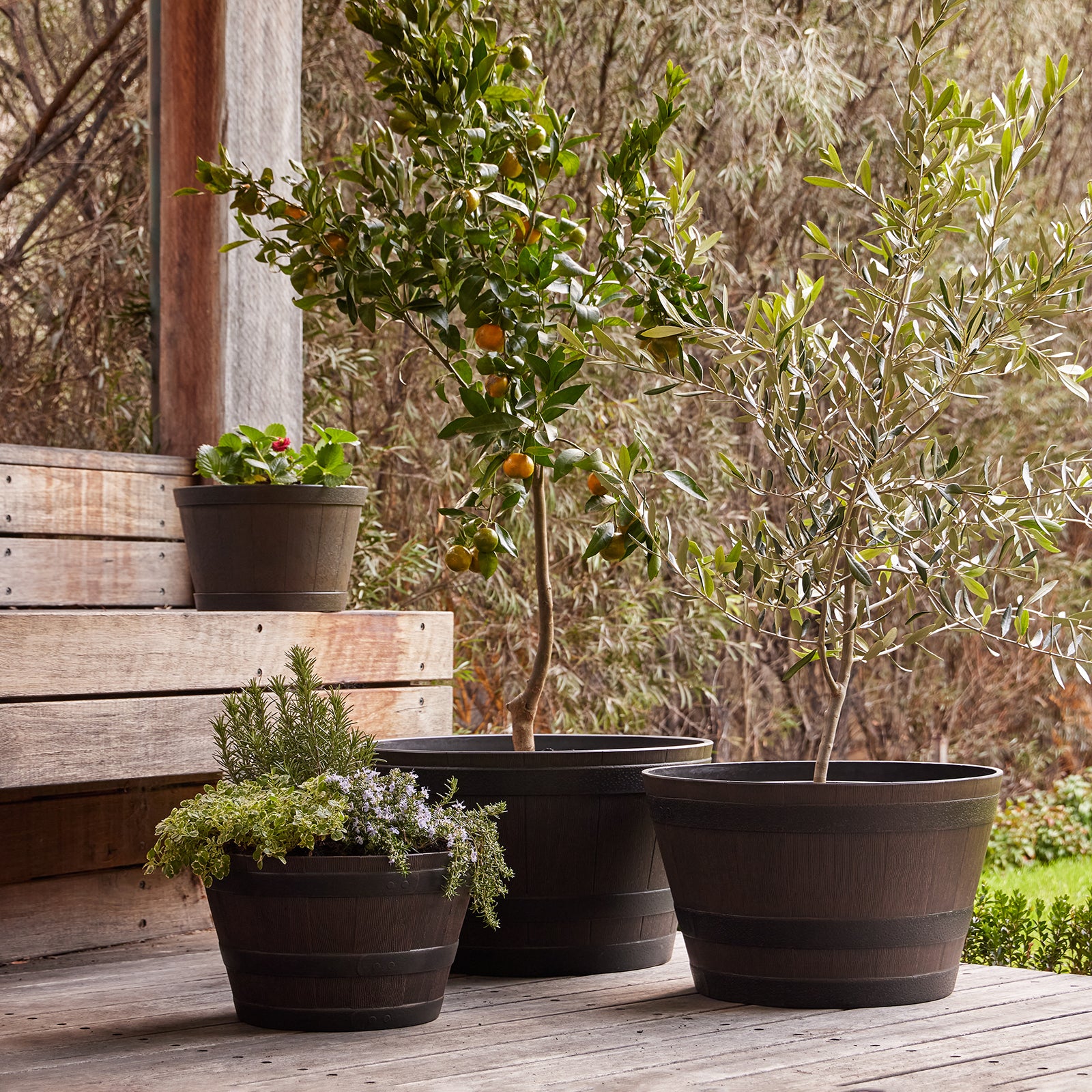 self watering wine barrel planter Whiskey Barrel Planter