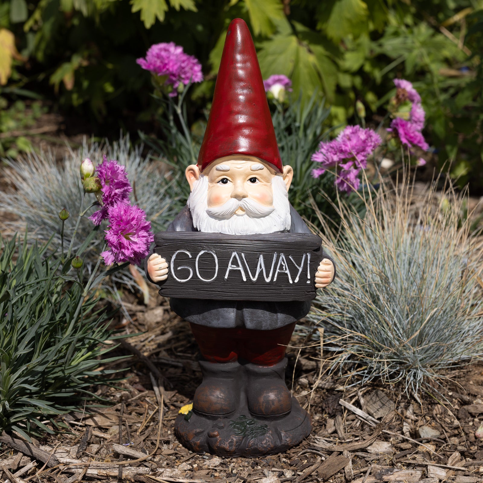 Funny Garden Gnome Holding Go Away Sign, Resin Statue For Home Backyard Decor, 18 Inch