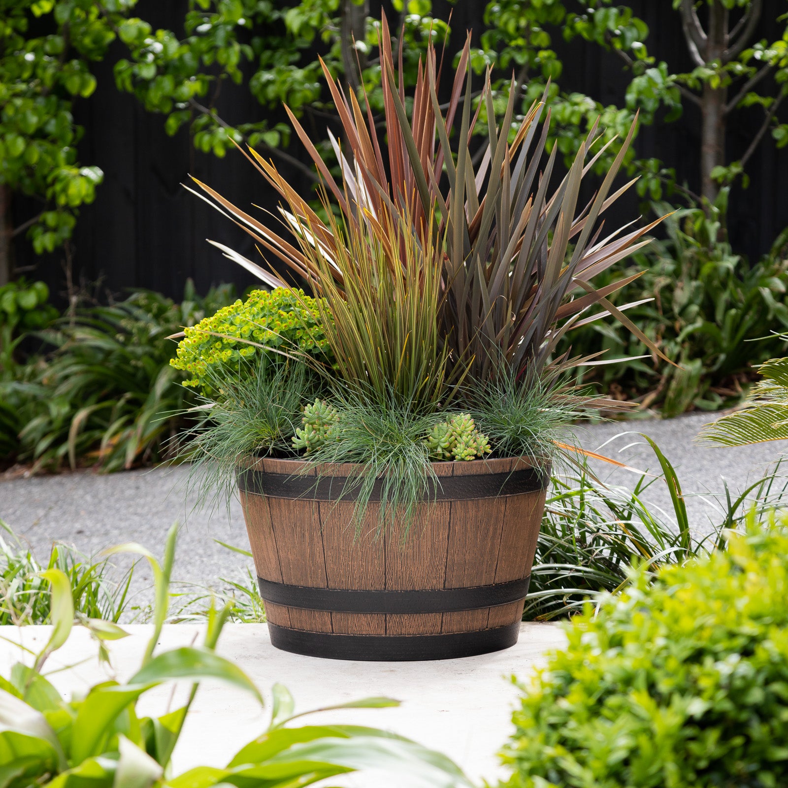 whisky barrel plant pot Southern Patio Whiskey Barrel Planter – Northcote Pottery