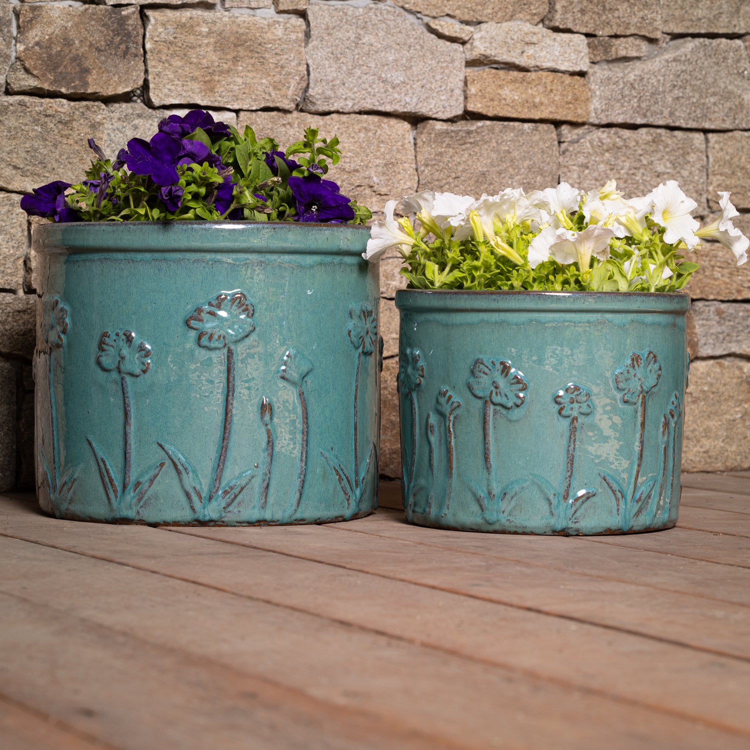 Flower Glazed Terracotta Planter