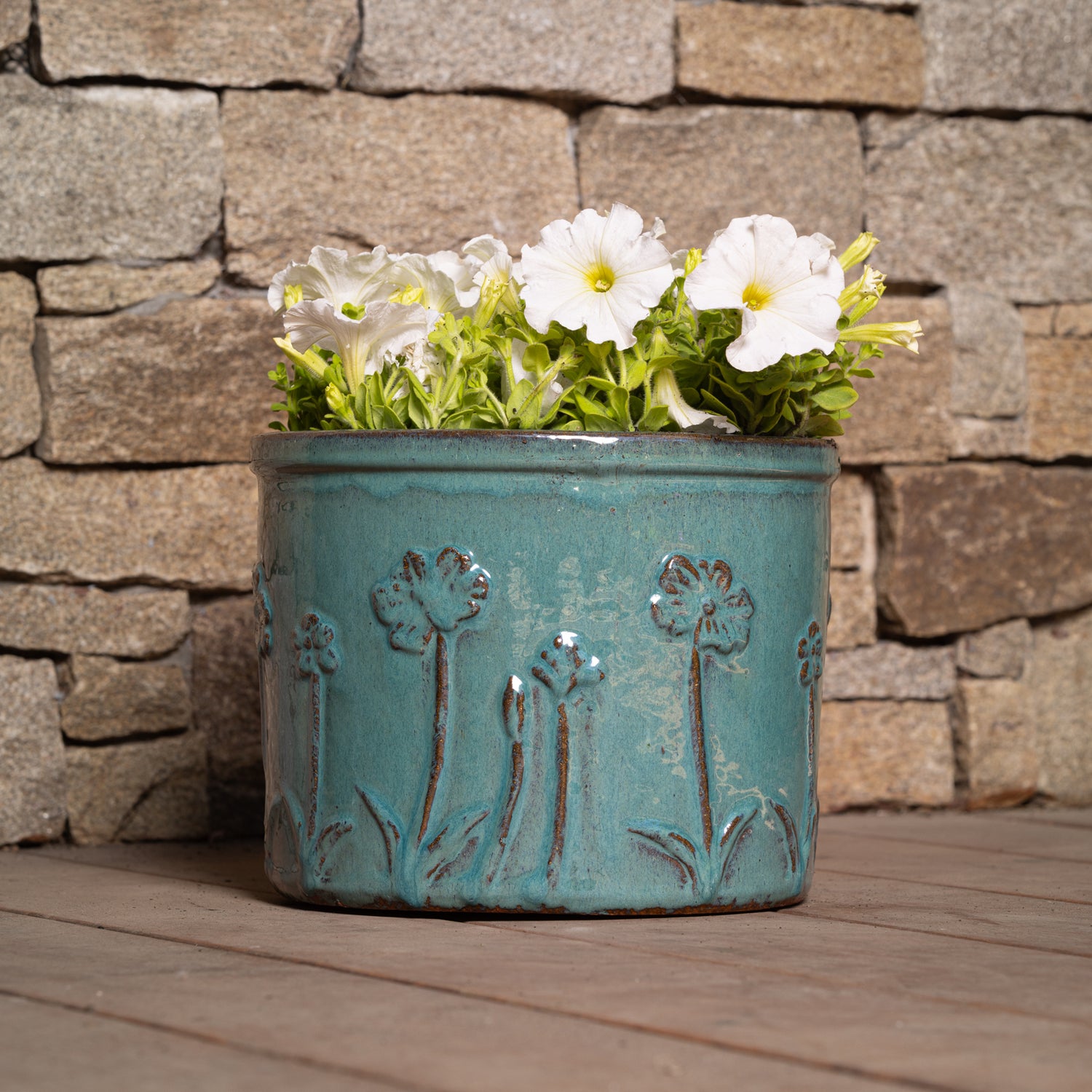 Flower Glazed Terracotta Planter