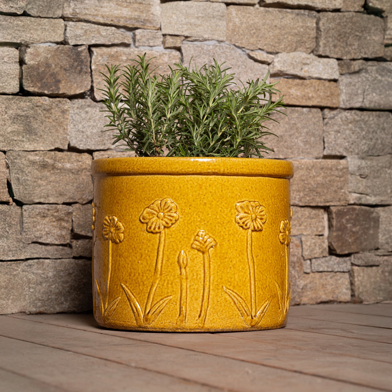 Flower Glazed Terracotta Planter